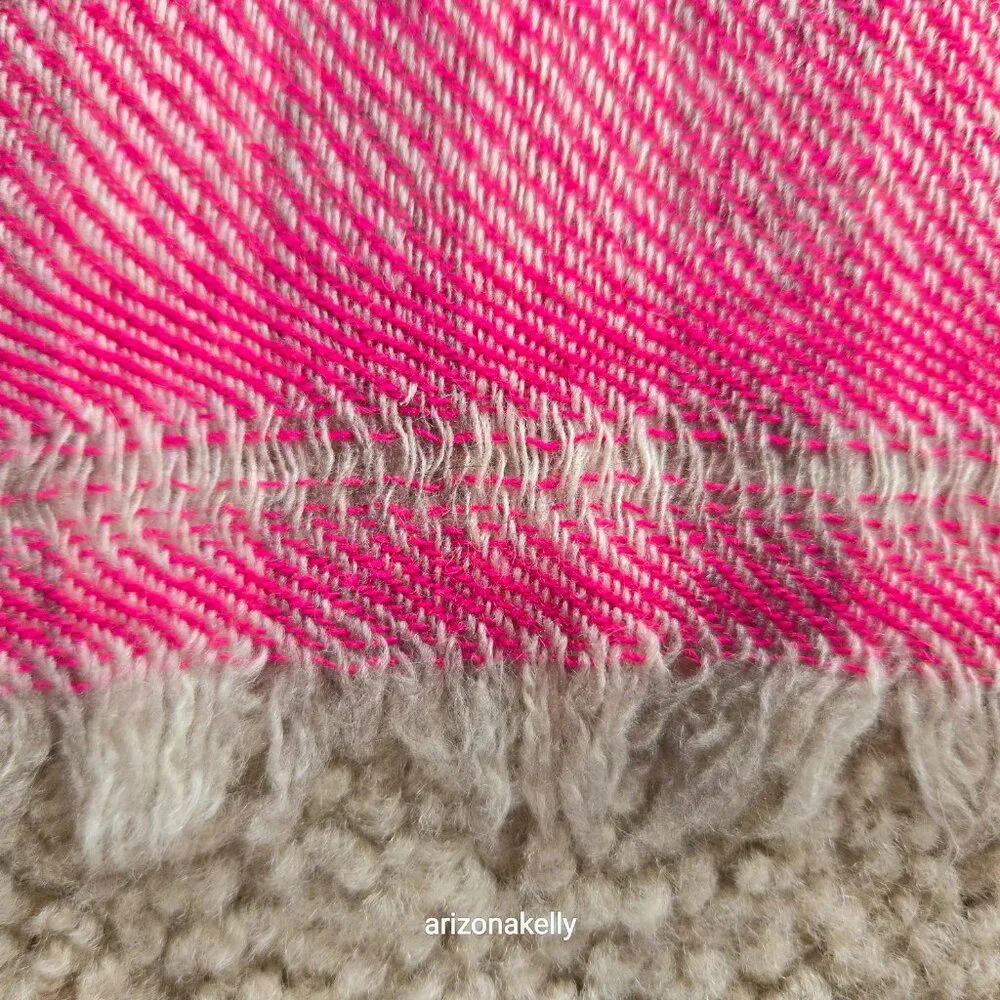 NWOT Cashmere Scarf Herringbone Pink & Grey Nepal Woven Oblong Open Weave Detail